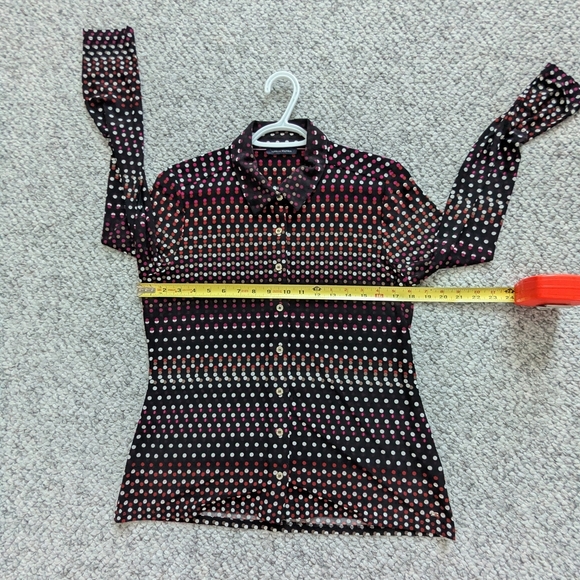 Tommy Hilfiger Women's (S/M) Black Button-Down Blouse w/Multicolored Polka Dots - Picture 7 of 13